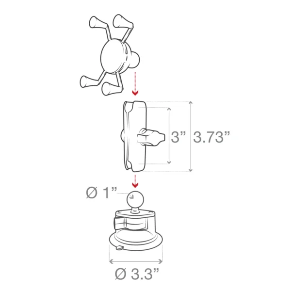 RAM® X-Grip® mobilhållare med standardarm och RAM® Twist-Lock™ sugkopp (B-kula) - Bild 2