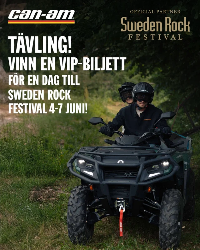 🤘 TÄVLING 🤘
Vinn 1 VIP-biljett för en dag till Sweden Rock Festival 2025!
 
Som en del i Can-Ams partnerskap med Sweden Rock lottar vi nu ut en endagars VIP-biljett med inklusive gåva till Sweden Rock (värt 2898:-)
 
För att delta vill vi att du: 
1. Följer oss @landochhav & @canamoffroad (valfritt)
2. Gillar inlägget
3. Skriv en kommentar om vilket band du skulle vilja se & vilken dag du skulle vilja gå. 
4. Dela inlägget till din story (för extra chans)
5. Klart! Lycka till 🔥 

#swedenrock2025 #vip #biljetter #landochhav #canam